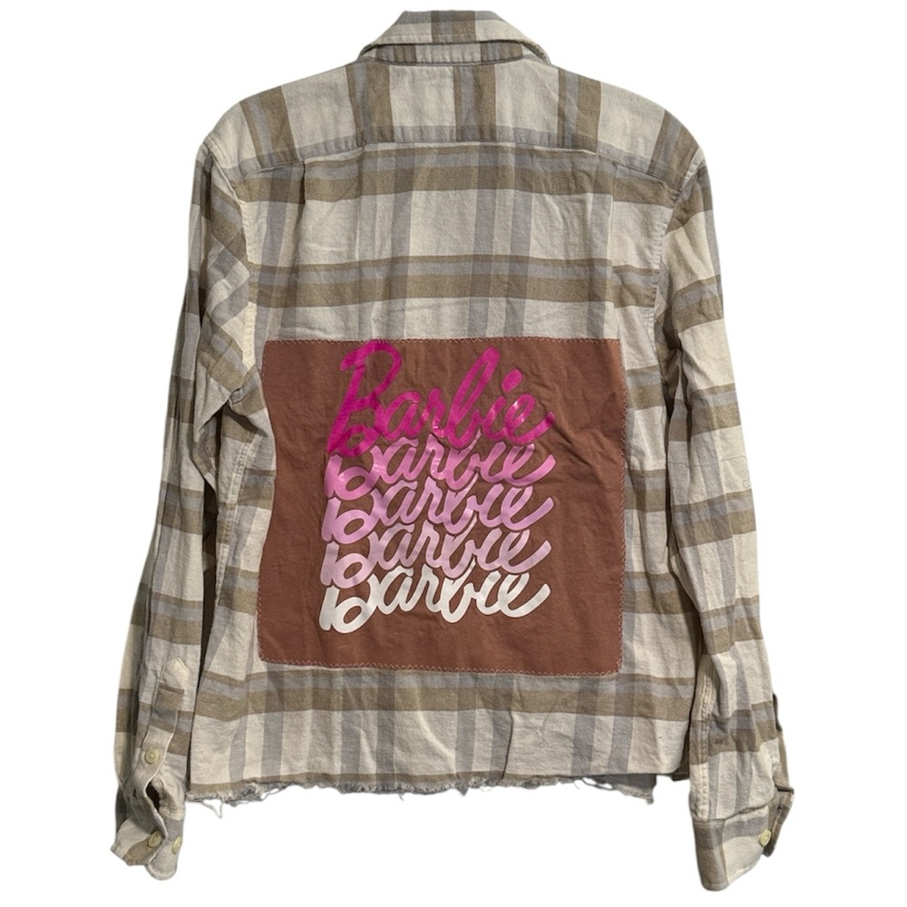 Upcycled Barbie Distressed Bottom Flannel